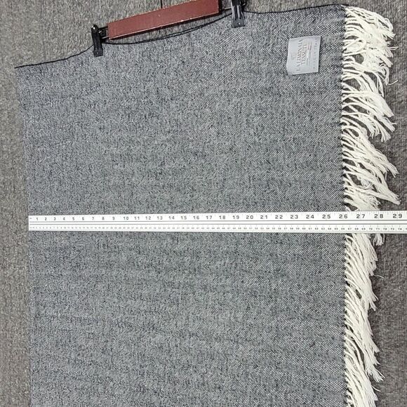 La Limonaia Tessuti Fringe Throw Blanket Blue Herringbone Made in Italy 50x52 - Picture 4 of 8